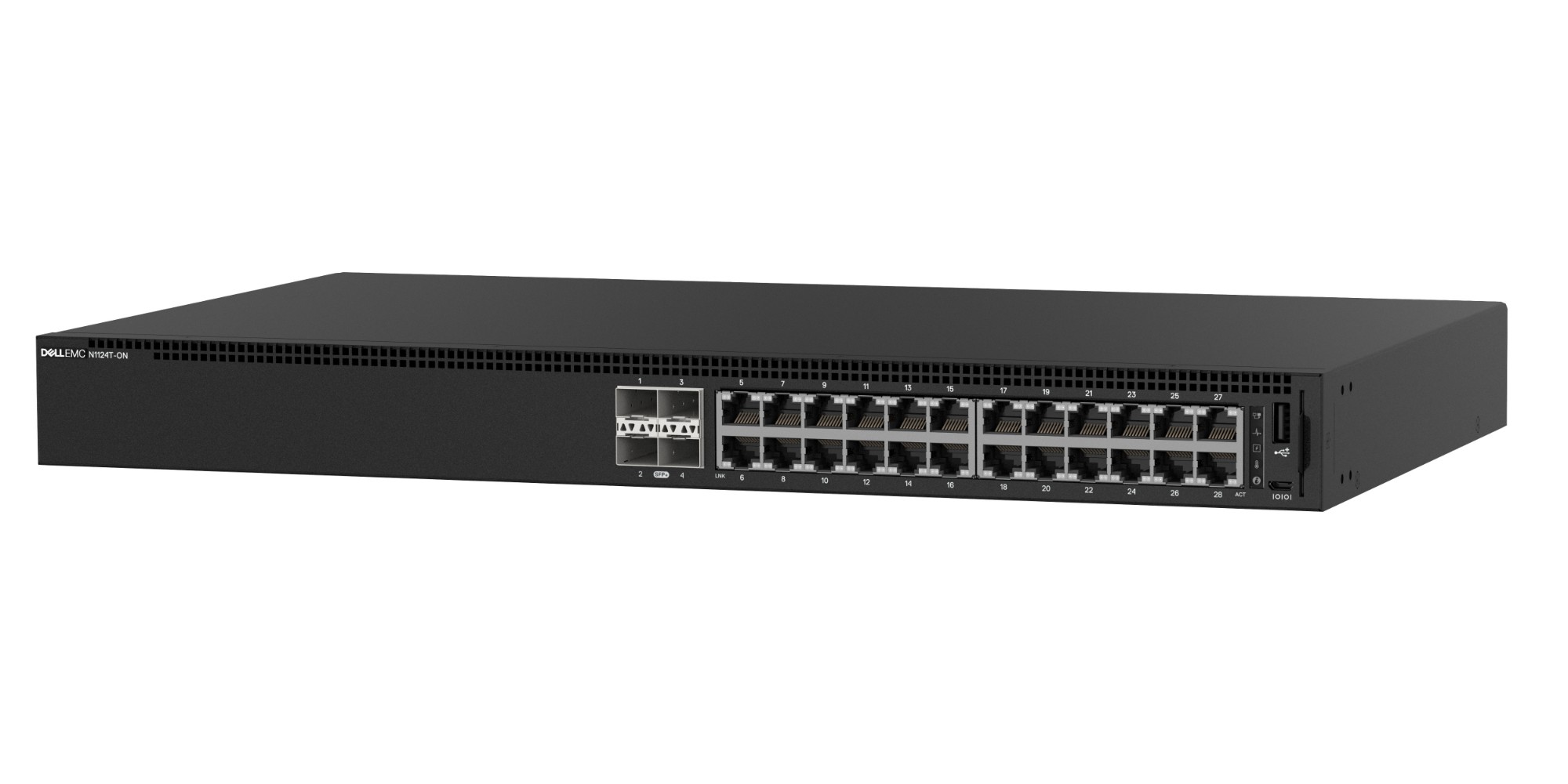 Коммутатор Dell EMC Switch N1124T-ON, L2, 24 ports RJ45 1GbE, 4 ports SFP+ 10GbE, Stacking 3YPSNBD (210-AJIS) N1124T-ON N1124T-ON