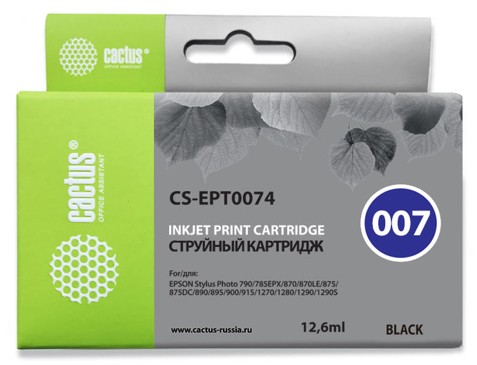 Картридж Cactus струйный CS-EPT0074 черный для Epson Stylus Photo 785/790/870/875/890/895/900/915/12 CS-EPT0074 CS-EPT0074