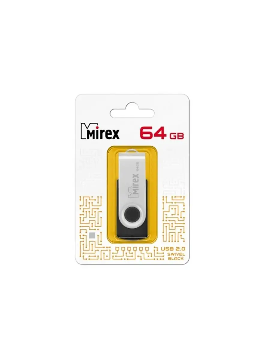 Флеш накопитель Mirex 13600-FMURUS64 64GB,Swivel,USB 2.0,черный 13600-FMURUS64 13600-FMURUS64