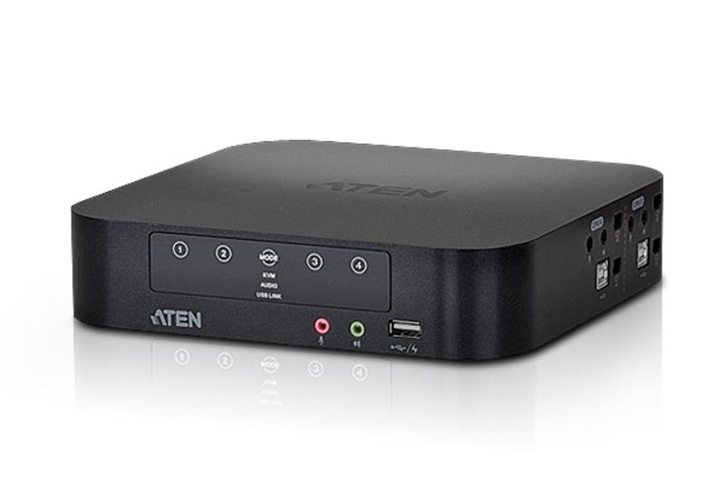 KVM переключатель ATEN VGA/SVGA+KBD+MOUSE+AUDIO, 1> 4 порта USB с 8 вых.Mini DP, со шнурами USB/Mini DP 4x1м+4х2м CS1944-AT-G CS1944-AT-G
