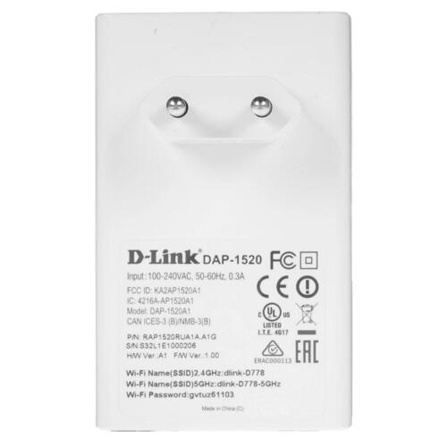 Повторитель D-Link Wireless AC750 Dual-band Range Extender. DAP-1520/RU/A1A DAP-1520/RU/A1A
