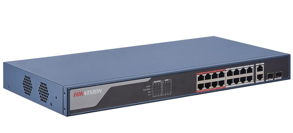 PoE коммутатор Hikvision DS-3E1318P-EI L2, Смарт-управляемый, 16 10/100M RJ45 PoE-порт, 2 1000M компо-порт, 802.3af/at, бюджет PoE  230Вт, поддержка режима передачи до 300м DS-3E1318P-EI DS-3E1318P-EI