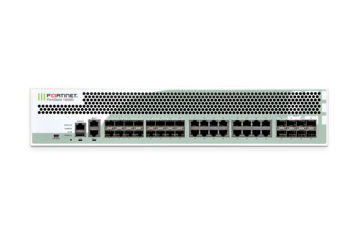 Межсетевой экран Fortinet FortiGate-1500DT 4 x 10GE SFP+ slots, 16 x GE SFP slots, 4x RJ-45-10G ports, 18 x GE RJ45 ports (including 16 x SPU-accelerated ports, 2 x management/HA ports), SPU NP6 and CP8 hardware accelerated, 2x 240GB SSD onboard stor FG-1500DT