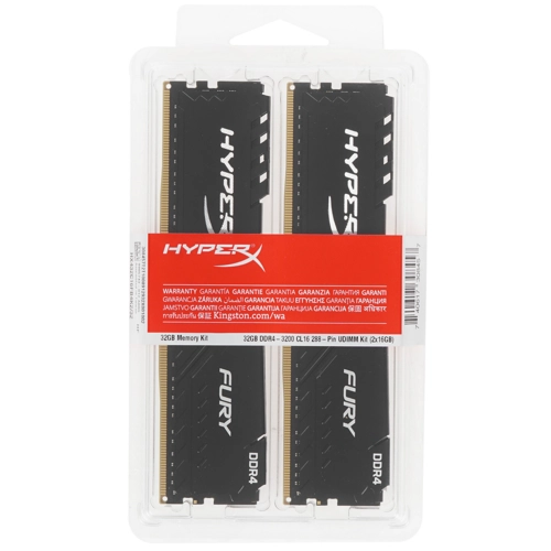 Модуль памяти Kingston 32GB 3200MHz DDR4 Kit (2 x 16Gb) CL16 DIMM HyperX FURY Black HX432C16FB4K2/32 HX432C16FB4K2/32