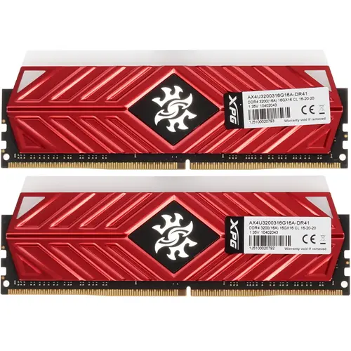 Модуль памяти ADATA 32GB DDR4 3200 DIMM XPG SPECTRIX D41 RGB Red Gaming Memory Non-ECC, CL16, 1.35V, 1024x8, Kit (2x16GB), RTL (775074) AX4U3200316G16A-DR41 AX4U3200316G16A-DR41