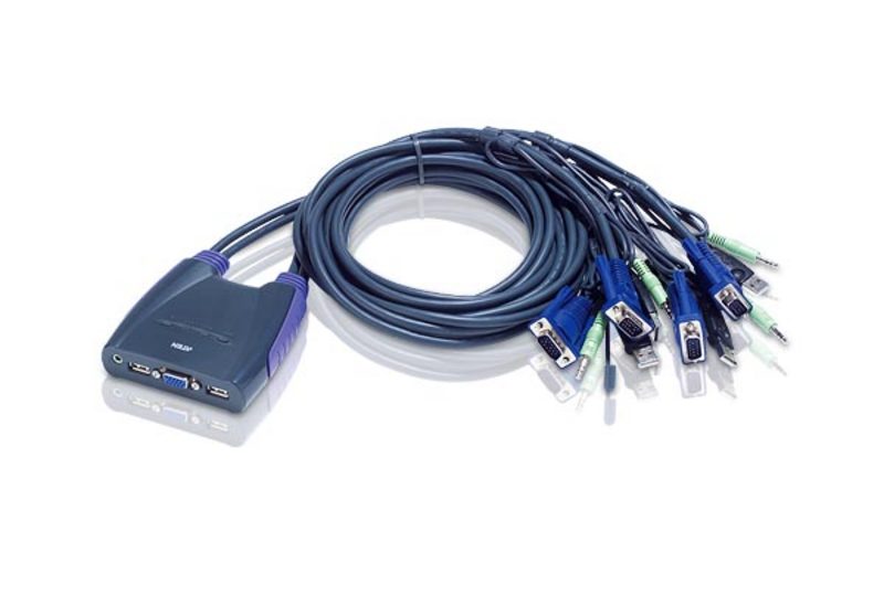KVM переключатель ATEN VGA/SVGA+KBD+MOUSE, 1> 4 блока/порта USB, со встр. KVM-шнурами USB 2x0.9м.+2x1.2м CS64US-AT CS64US-AT