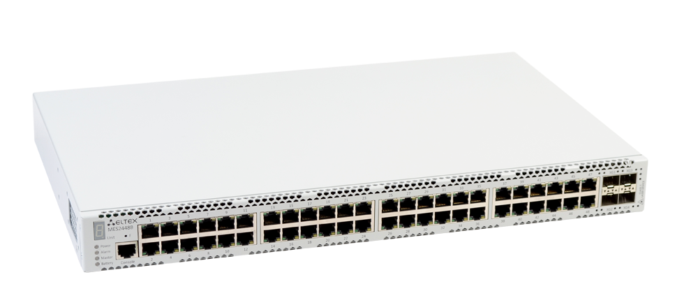 Коммутатор Eltex Ethernet 48 портов 10/100/1000 Base-T, 4 порта 10GBase-R (SFP+)/1000Base-X (SFP), L2, 220V AC, 12V DC MES2448B MES2448B