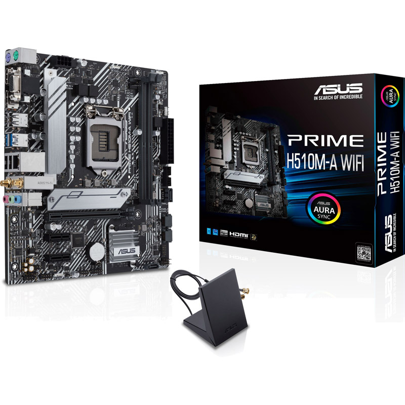 Материнская плата ASUS PRIME H510M-A WIFI, LGA1200, H510, 2*DDR4, D-Sub,DP,HDMI, SATA3, Audio, Wi-Fi 5, Gb LAN, USB 3.2*4, USB 2.0*6, COM*1 , mATX PRIME H510M-A WIFI PRIME H510M-A WIFI