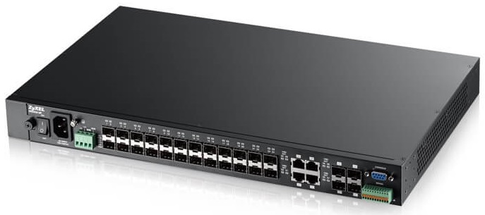 Коммутатор Zyxel MGS3520-28F DC 48V 28-port Managed Metro Gigabit Switch with 4 of 28 SFP slots shared with RJ-45 connectors. DC 48V power supply MGS3520-28F DC MGS3520-28F DC