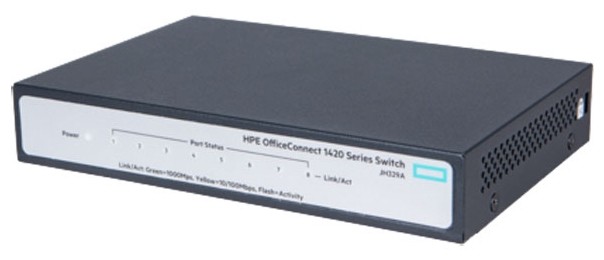 Коммутатор HPE 1420 8G Switch 8 ports 10/100/1000, unmanaged, fanless JH329A JH329A