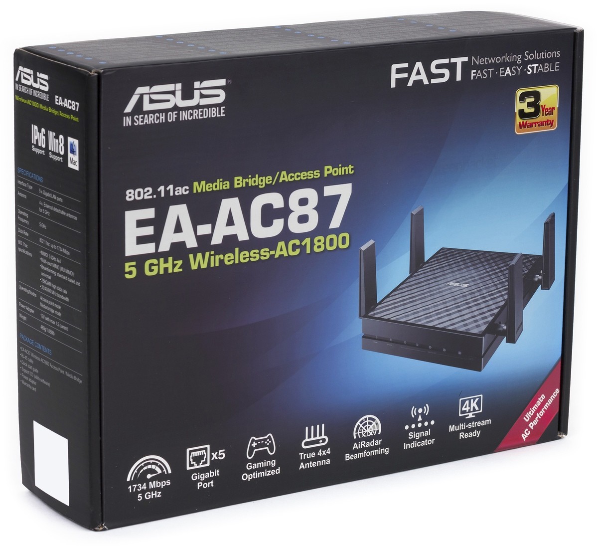 Точка доступа Asus EA-AC87 // Media Bridge/ Access Point, 802.11 ac, до 1734Мбит/c, 5 гГц ; 90IG01A0-BM9000 EA-AC87 EA-AC87
