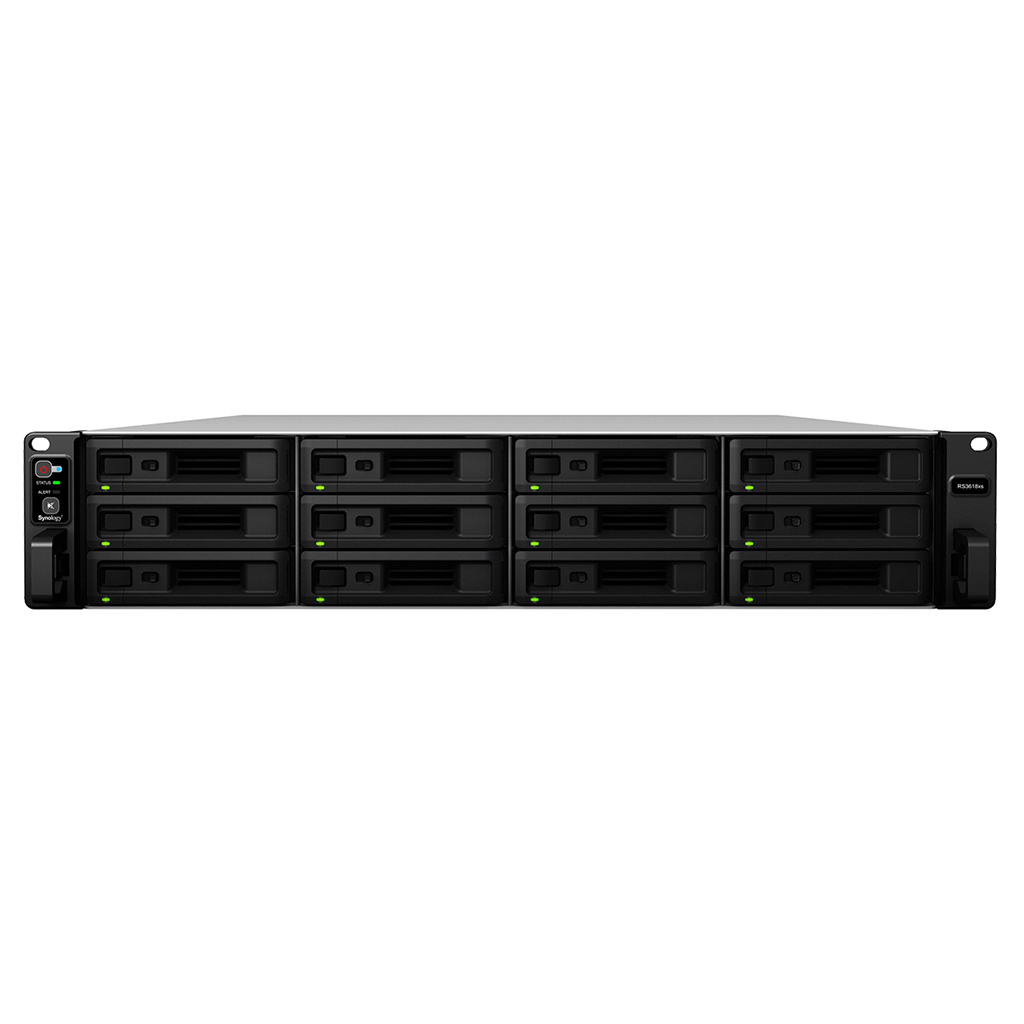 Сетевой накопитель Synology Rack 2U QC2,1GhzCPU/4Gb(up to 64)/RAID0,1,10,5,6/up to 12hot plug HDDs SATA(3,5' or 2,5')(up to 24 with RX1217RP)/2xUSB/4GigEth(+1Expslot)/iSCSI/2xIPcam(up to 40)/2xPS/no rail RS2418RP+ RS2418RP+