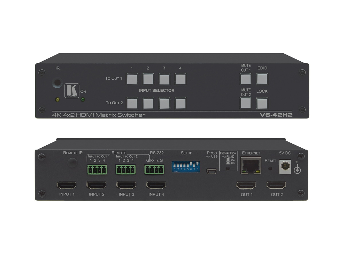 Матричный коммутатор Kramer VS-42UHD 4х2 HDMI; поддержка 4K60 4:2:0, Step-in 20-801220190 20-801220190
