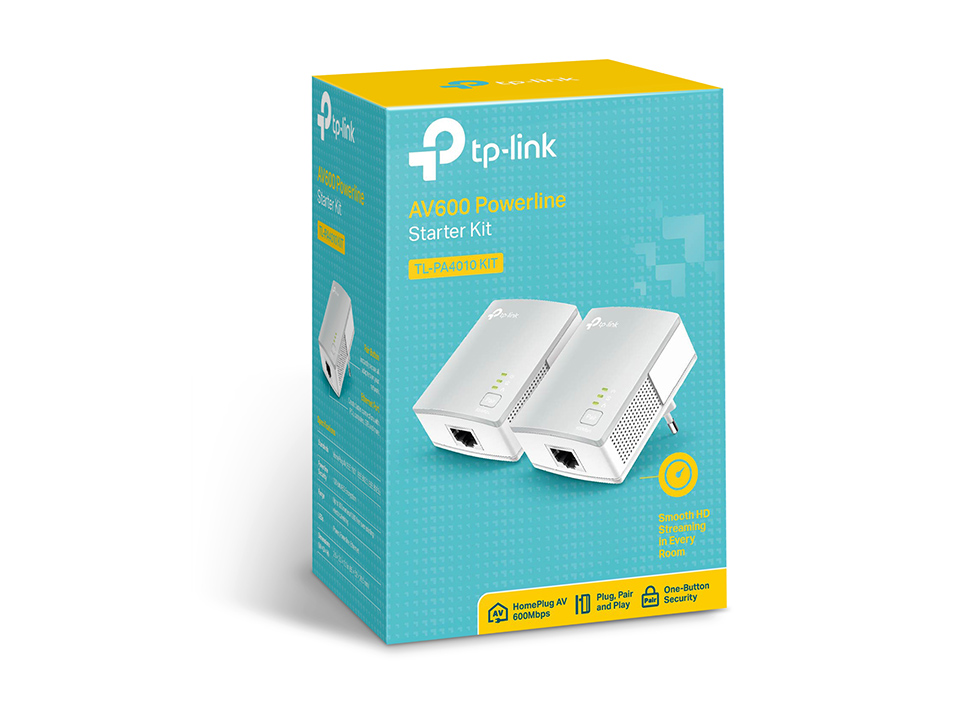 Адаптер TP-Link AV500, 500 Мбит/с Powerline, 100 Мбит/с Ethernet, HomePlug AV, 2 устройства в комплекте TL-PA4010KIT TL-PA4010KIT