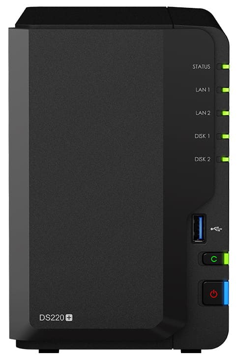 СХД Synology DS220+ DC 2,0GhzCPU/2GB(upto6)/RAID0,1/up to 2HDDs SATA(3,5' 2,5')/2xUSB3.0/2GigEth/iSCSI/2xIPcam(up to 25)/1xPS /2YW DS220+ DS220+