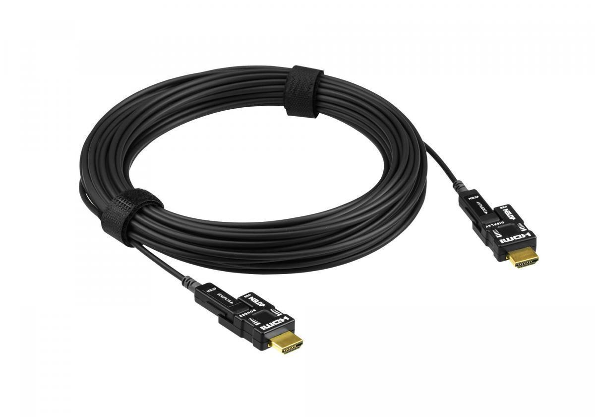 Кабель ATEN мониторный/сигнальный, HDMI, версия 2,0, Male-Male, опрессованный/литой,  30 метр черный, (питание от USB;технология AOC - активный оптический кабель/active optical cable; VE7833-AT VE7833-AT