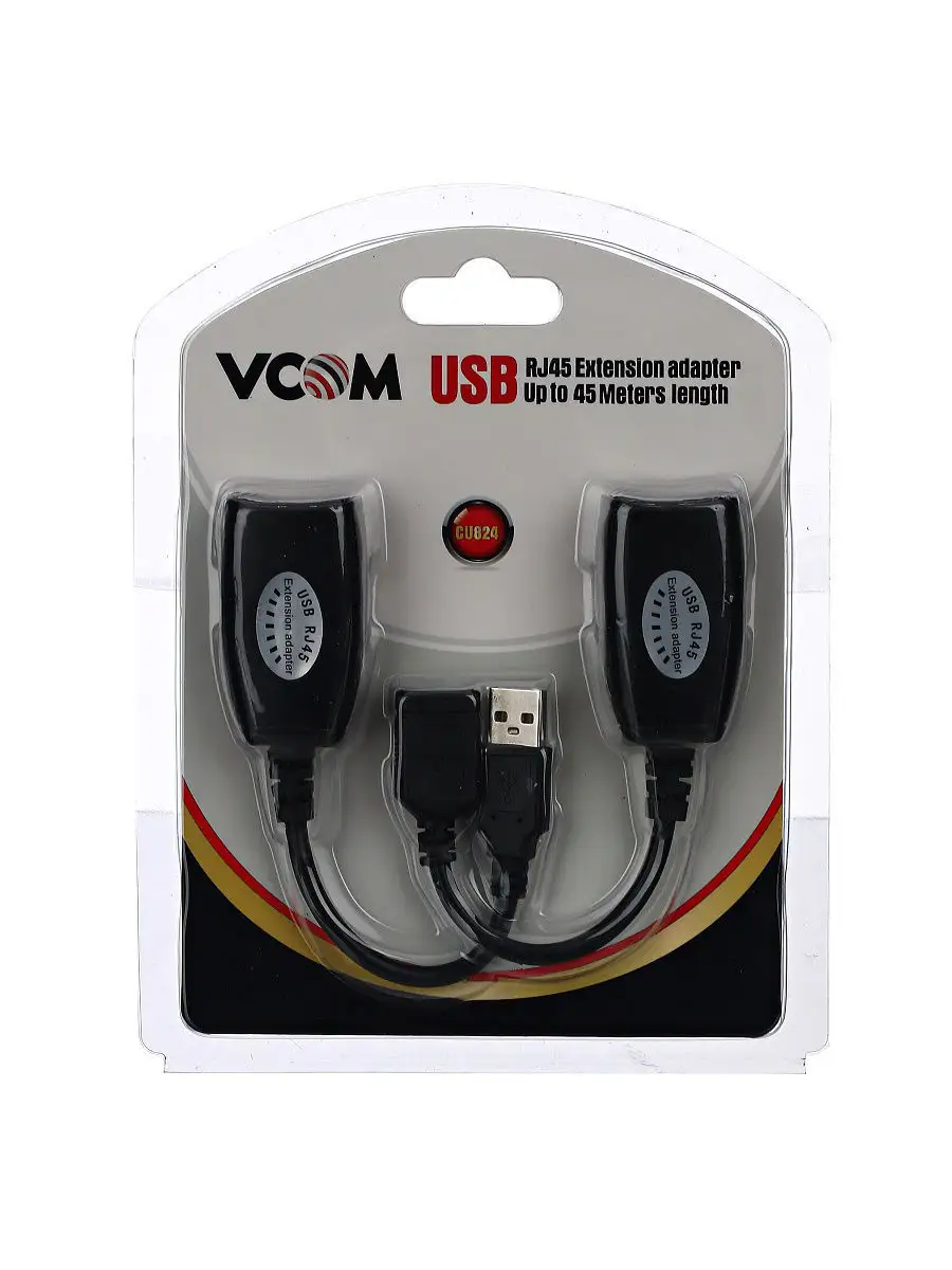 Кабель VCOM CU824 Адаптер-удлинитель USB-AMAF/RJ45, по витой паре до 45m (CU824) CU824