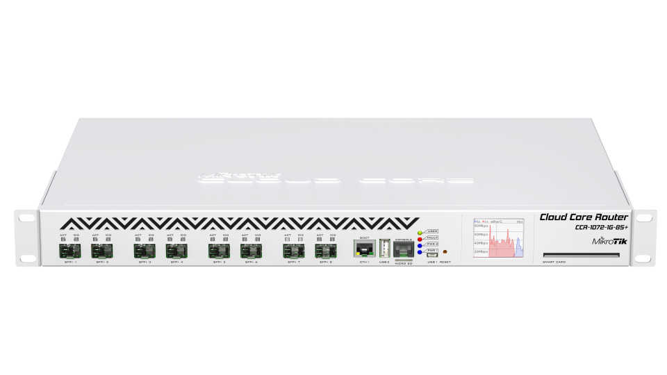 Маршрутизатор Mikrotik  72 Cores, CPU 1GHz, 16GB RAM, 1x Gbit LAN, 8x SFP+ cage(10Gbit), RouterOS L6 CCR1072-1G-8S+ CCR1072-1G-8S+