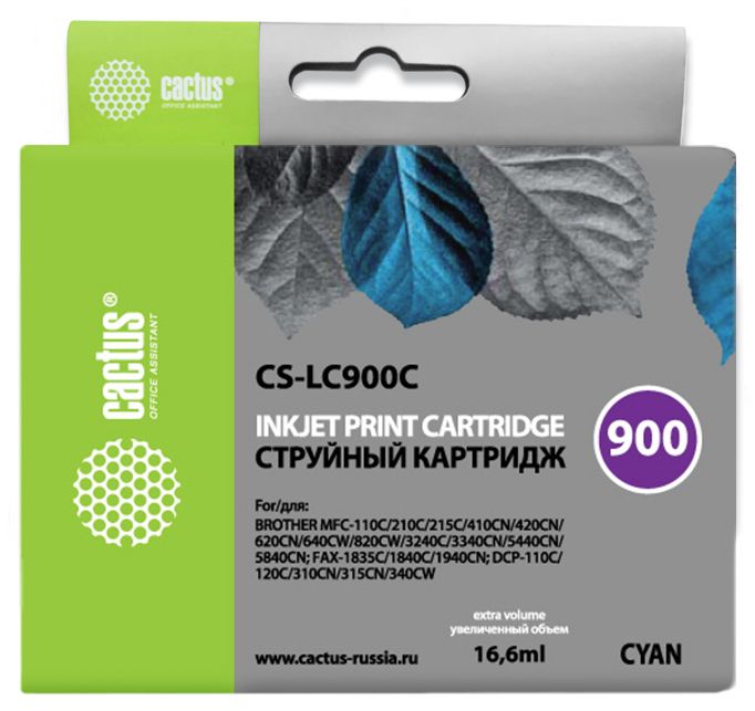 Картридж Cactus струйный CS-LC900С голубой для Brother DCP-110/115/120/MFC-210/215/FAX-1840 (16.6мл) CS-LC900C CS-LC900C