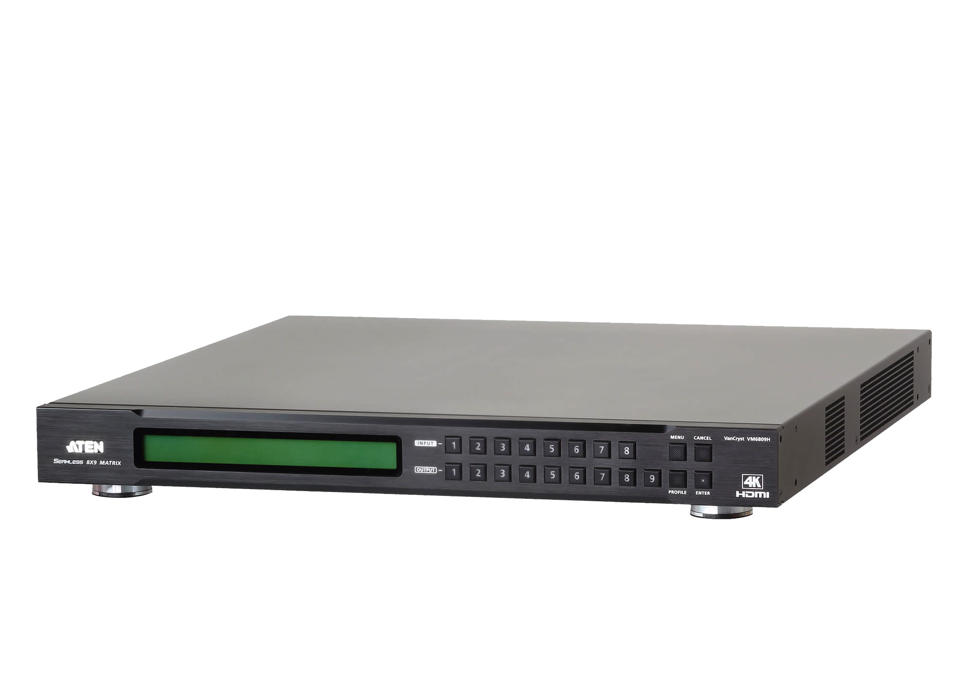 KVM-переключатель ATEN HDMI, 8> 9 мониторов/port, без шнуров, (передача сигнала до 15 м,;макс,разр,до 4096x2160/3840x2160 60Гц(4:2:0)|4096x2160/3840x2160 30Гц(4:4:4);интегрированный конвертер видеоразрешений/scaler) VM6809H-AT-G VM6809H-AT-G