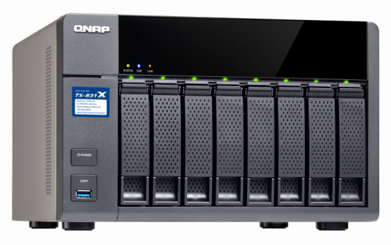 СХД SMB QNAP TS-831X-4G NAS, 8-tray w/o HDD. Quadcore CPU AL-314 1.7 GHz. 4GB DDR3 (SODIMM 1x4GB) up to 16GB DDR3 (2 x 8GB), 2x10G SFP+ LAN, 2xGbE (up to 4xGbE) LAN, 3xUSB 3.0, 1xPCIe(TS-831X-4G) TS-831X-4G