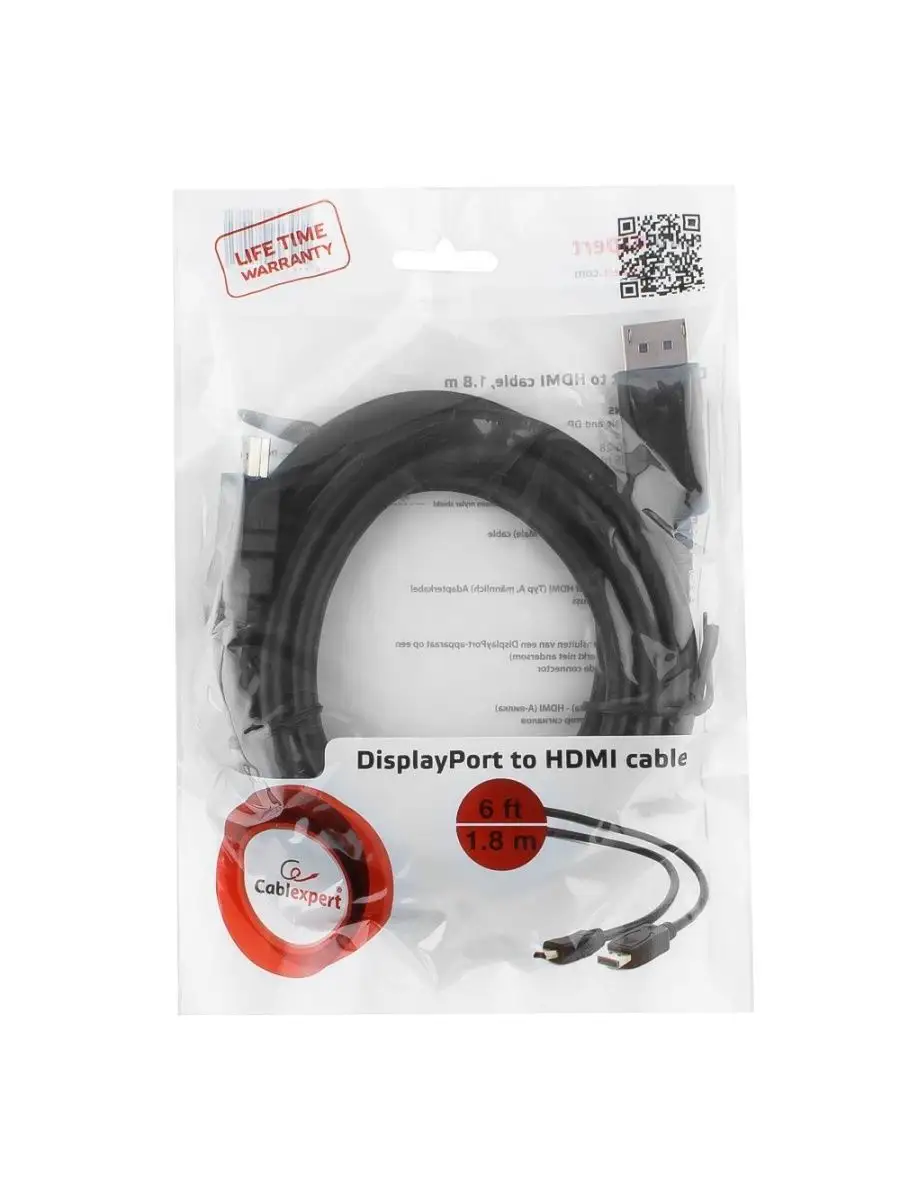 Кабель DisplayPort-HDMI Gembird/Cablexpert 1,8м, 20M/19M, черный, экран, пакет CC-DP-HDMI-6 CC-DP-HDMI-6 #1