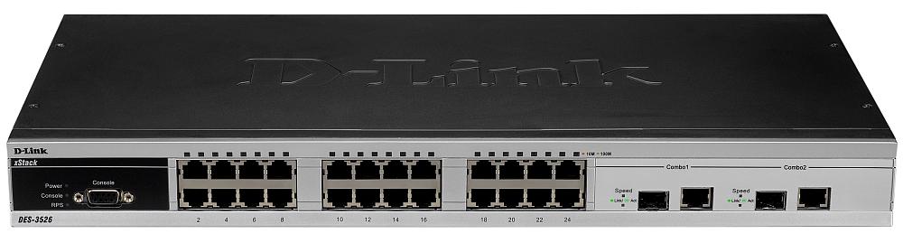 DES-3526 Коммутатор 24 ports 10/100 Mbps Managed Layer 2 Switch&2 combo 1000Base-Е/SFP Gigabit  port DES-3526