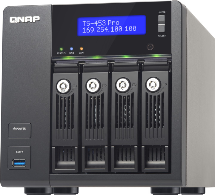 Сетевой RAID-накопитель QNAP 4 отсека для HDD, HDMI-порт. Четырехъядерный Intel Celeron J1900 2,0 ГГц, 8ГБ. TS-453 Pro-8G TS-453 Pro-8G