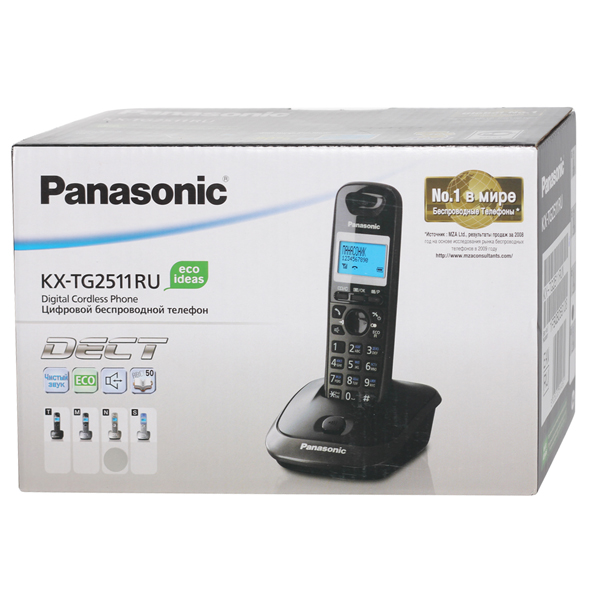 Телефон DECT Panasonic АОН, дисплей, подсветка дисплея,часы, 50 ном., полифония, спикерфон (платиновый) KX-TG2511RUN KX-TG2511RUN