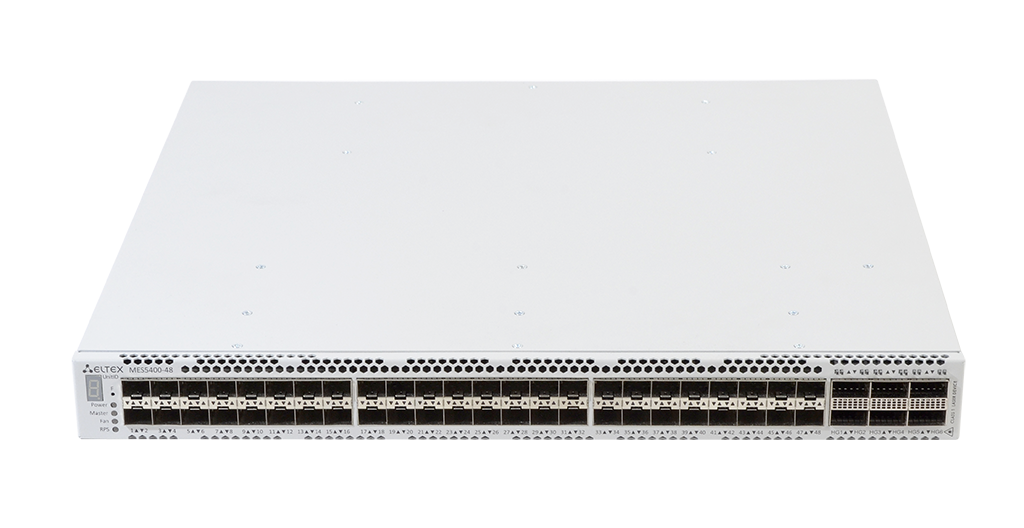 Коммутатор Eltex  1x10/100/1000BASE-T (OOB), 48x1000BASE-X(SFP)/10GBASE-R (SFP+),6x40GBASE-R (QSFP+) /100GBASE-R (QSFP28), 1xUSB 2.0, коммутатор L3 ME MES5400-48