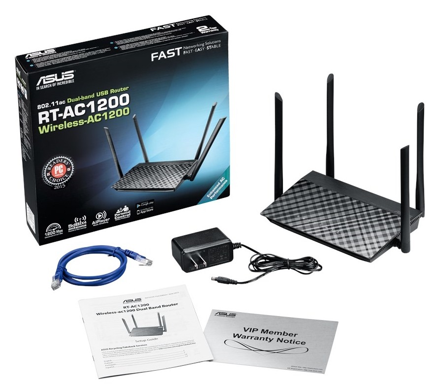 Маршрутизатор Asus  Двухдиапазонный, Gigabit LANx4, USB 3.0 x1 3G/4  RT-AC1200 RT-AC1200