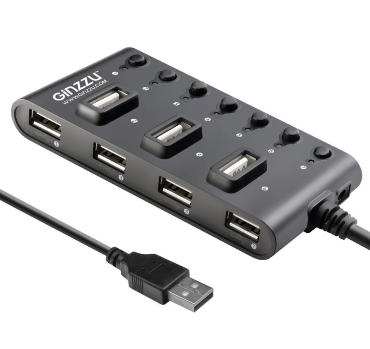 Концентратор USB 2.0 Ginzzu GR-487UB 7 ports GR-487UB