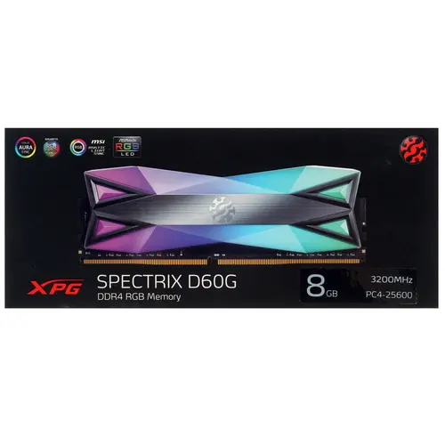 Модуль памяти ADATA 8GB DDR4 3200 DIMM SPECTRIX D60G RGB Grey Gaming Memory Non-ECC, CL16, 1.35V, 1024x8, RTL (772189) AX4U320038G16-ST60 AX4U320038G16-ST60