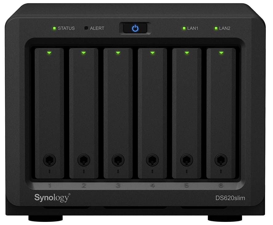 СХД Synology DS620SLIM Intel Celeron J3355 2C 2Ghz,2GB DDR3L(upto6),6*2.5"/3.5" SATA HDD/SDD,2*1GbE,2*USB 3.2 DS620slim DS620slim
