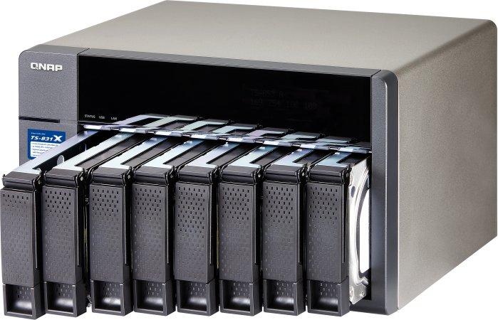 Сетевой RAID-накопитель QNAP 8 отсеков для HDD, два порта 10 GbE SFP+. Cortex-A15 AnnapurnaLabs 1,4 ГГц , 16 ГБ. TS-831X-16G TS-831X-16G