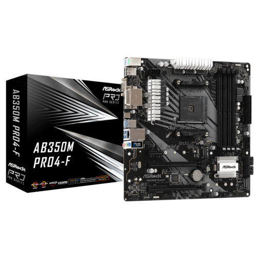 Материнская плата ASRock , Socket AM4, AMD B350, 4xDDR4-3200, D-SUB+DVI-D+HDMI, 2xPCI-Ex16, 1xPCI-Ex1, 4xSATA3(RAID 0/1/10), 2xM.2, 8 Ch Audio, GLan, (2+4)xUSB2.0, (4+2)xUSB3.1, (0+1)xUSB3.1 Type-C™, 2xPS/2, mATX, RTL, AB350M PRO4-F AB350M PRO4-F