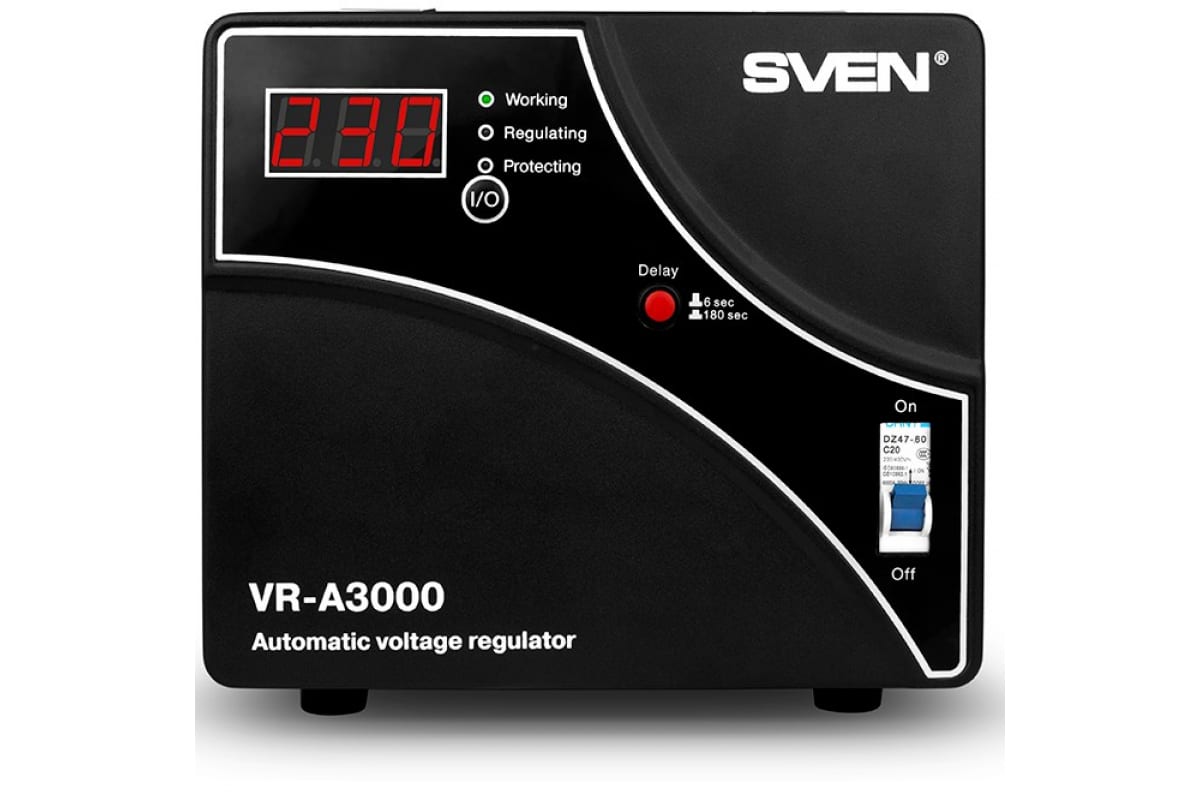 Автоматический стабилизатор напряжения Sven VR-A3000(1800Вт,Входное 140-275В, Клеммы, Выходное 230В, черный металл. корпус) SV-014940 SV-014940