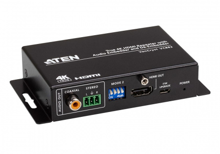 Конвертер ATEN HDMI+AUDIO=>HDMI+AUDIO, HDMI+3-контактн, клемма+RCA(Coaxial)>HDMI+3-контактн, клемма+RCA(Coaxial), ~, DC 5,3V, (макс,разр,HDMI 4096x2160 60Hz 4:4:4) VC882-AT-G VC882-AT-G