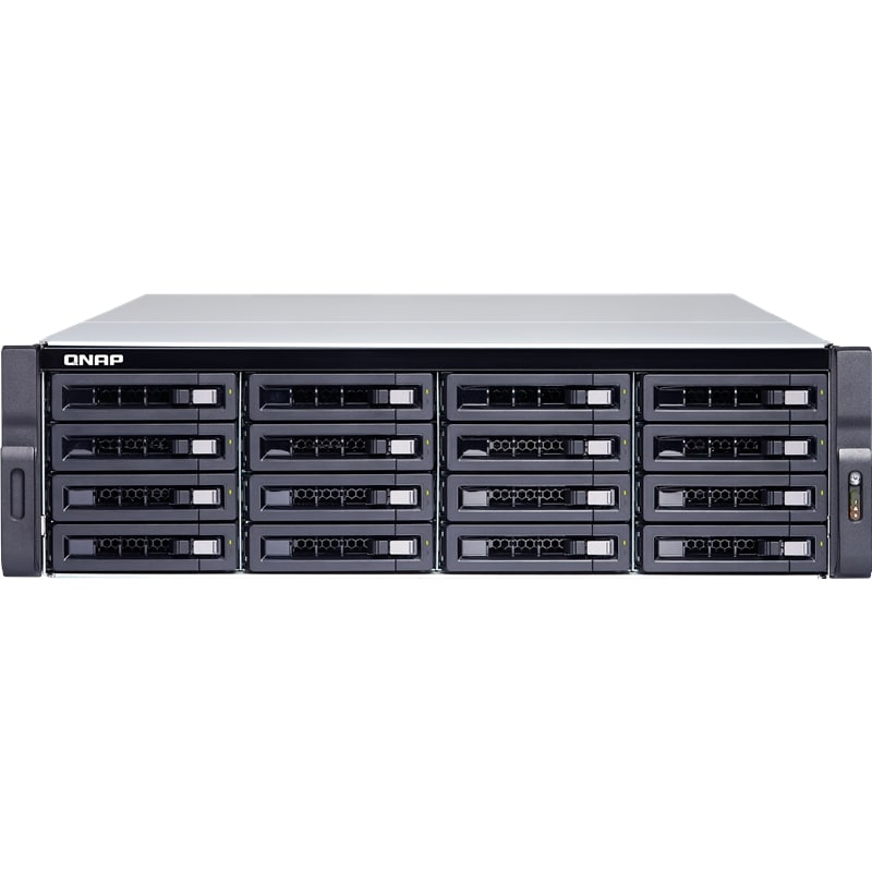 Сетевой RAID-накопитель QNAP 16-Bay (16x 2.5"/3.5" SATA HDD/SSD), Intel Xeon E-2124 4-core 3.3 GHz (up to 4.3 GHz), 16 GB DDR4 ECC RAM (2 x 8GB) up to 64 GB ( 4 x 16 GB),  4x GbE LAN, 2 x 10GbE SFP+, rackmount 3U, 2xPSU. W/o rail kit RAIL-A03-57 TS-1 TS-1683XU-RP-E2124-16G