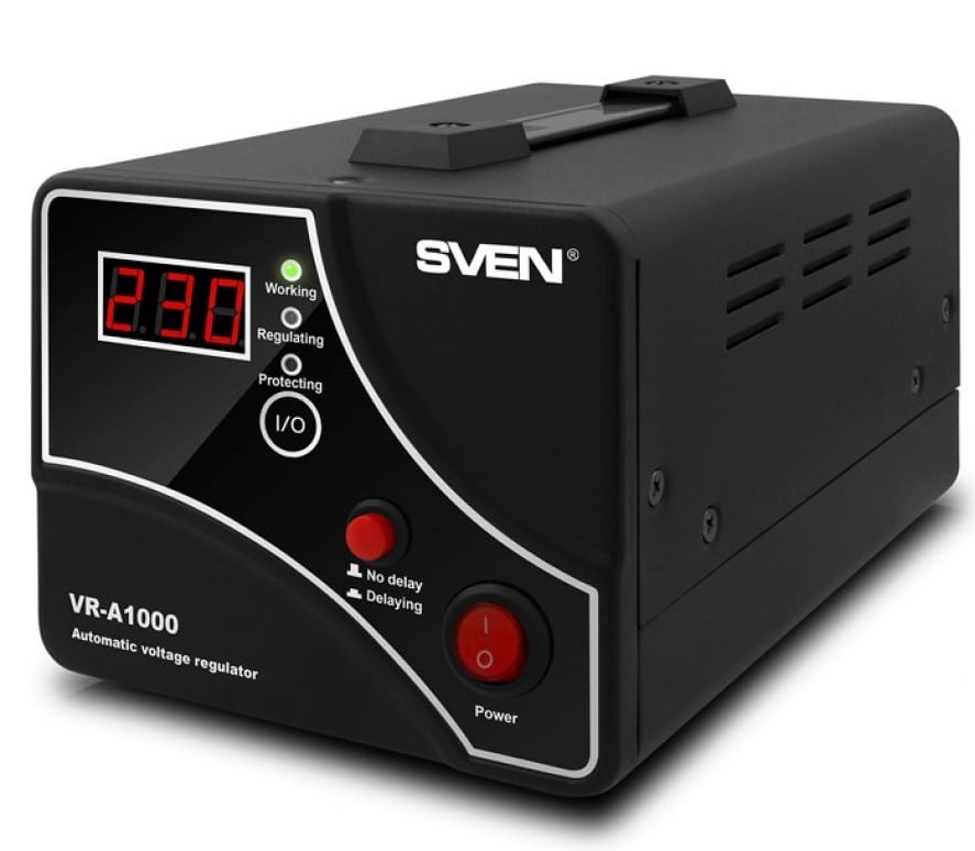 Автоматический стабилизатор напряжения Sven VR-A1000(600Вт,Входное 140-275В, 1*CEE7/4 розетка, Выходное 230В, черный металл. корпус) SV-014407 SV-014407
