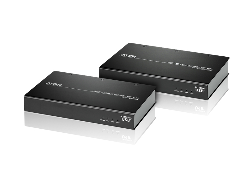 Удлинитель ATEN HDMI+USB, 100 м, 1xUTP Cat5e, HDMI+RJ45+USB B-тип->HDMI+RJ45+3xUSB A-тип, F, без шнуров, 2xБ.П. VE813-AT-G VE813-AT-G
