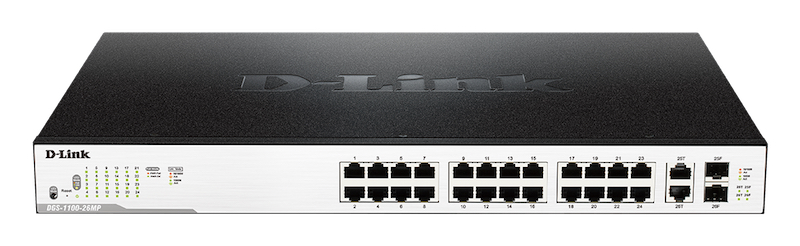 Коммутатор D-Link L2 Smart Switch with 24 10/100/1000Base-T ports and 2 1000Base-T/SFP combo-ports (24 PoE ports 802.3af/802.3at (30 W), PoE Budget 370 W) DGS-1100-26MP/C1A DGS-1100-26MP/C1A
