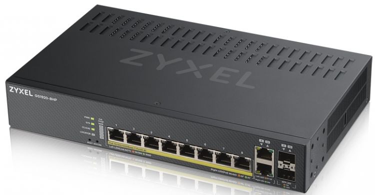 Коммутатор Zyxel GS1920-8HPv2 Hybrid Smart switch PoE+ Nebula Flex, 8xGE PoE+, 2xCombo (SFP/RJ-45), silent (fanless), budget PoE 130W, Standalone / cloud m GS1920-8HPV2-EU0101F GS1920-8HPV2-EU0101F