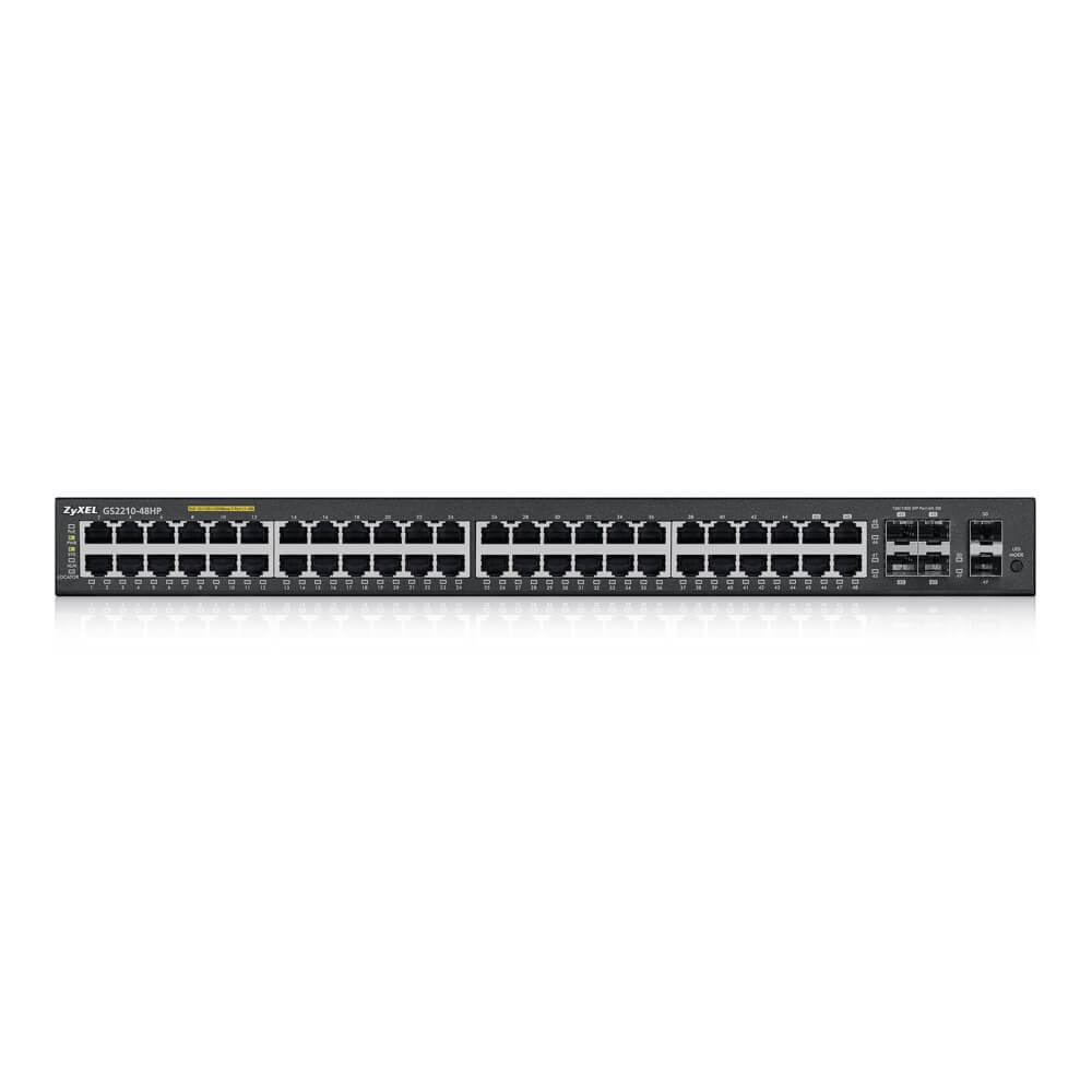 Коммутатор ZYXEL управляемый 48 PoE Gigabit Ethernet, 4 совмещены с SFP-слотами и 2 дополнительных SFP-слота GS2210-48HP-EU0101F GS2210-48HP-EU0101F