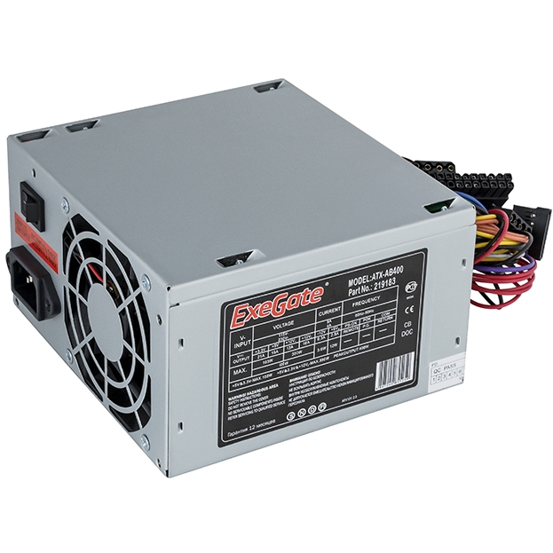 Блок питания 400W Exegate ATX-AB400, 8cm fan, 24+4pin, 2*SATA, 2*IDE EX219183RUS
