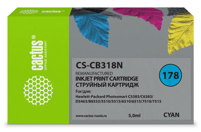 Картридж Cactus струйный CS-CB318N №178 синий для HP PS B8553/C5383/C6383/D5463/5510 (6мл) CS-CB318N CS-CB318N