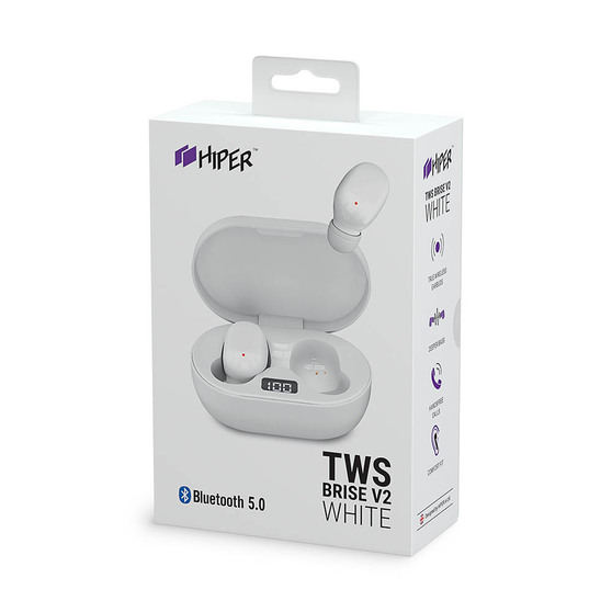 Наушники HIPER беспроводные TWS BRISE V2 White Bluetooth 5.0 Li-Pol 2x80мАч+300мАч, LCD, белый HTW-S1 HTW-S1