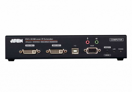 Удлинитель-передатчик ATEN KVM USB 2xDVI-I+AUDIO+RS232, 100м, UTP/10км, SM точка-точка/неогранич, в пределах LAN, 1xUTP/2xОптич,волокна SFP(LC);GbE (TCP/IP;IGMP), 2x(2xDVI-I+USB A-тип+2xMINIJACK+DB9)+USB B-тип,,, DC 5V, KE6940AT-AX-G KE6940AT-AX-G