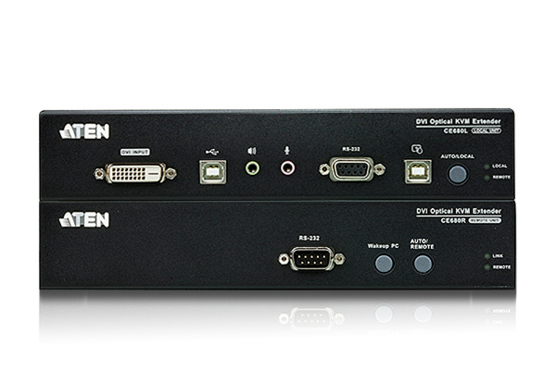 Удлинитель ATEN KVM USB, DVI-D+AUDIO+RS232, 20 км, одномод 1310/1550нм, без шнуров, 2xБП 220> 5.3V CE690-AT-G CE690-AT-G