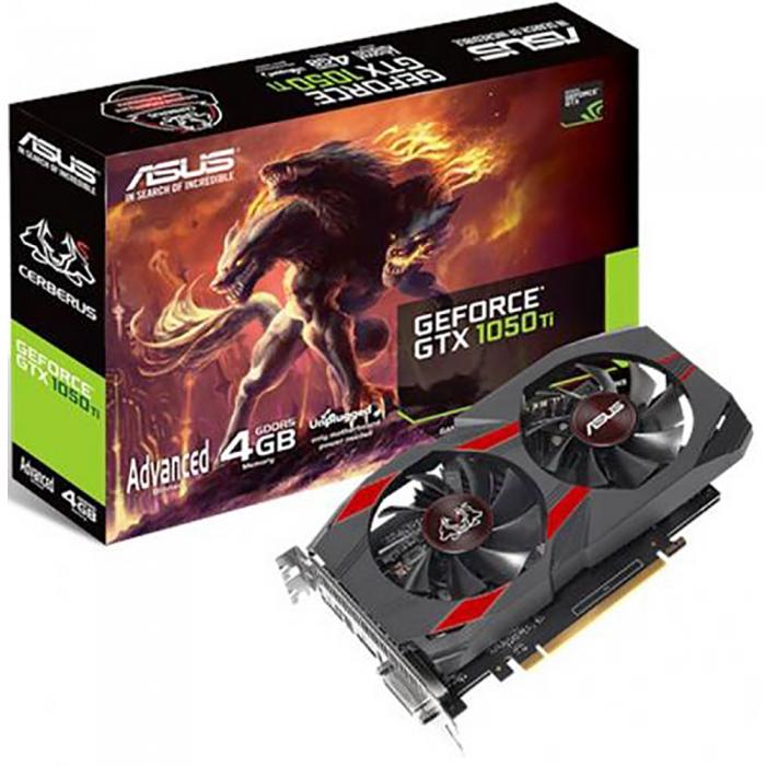 Видеокарта ASUS CERBERUS-GTX1050TI-A4G GTX1050Ti, 4Gb PCI-E, GDDR5, 128 bit, DVI, HDMI, DP, Retail, 90YV0A75-M0NA00 90YV0A75-M0NA00